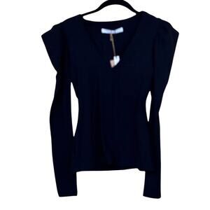 Susanna Monaco black pleated Vneck top, XS, NWT, minimalist, classic, layering